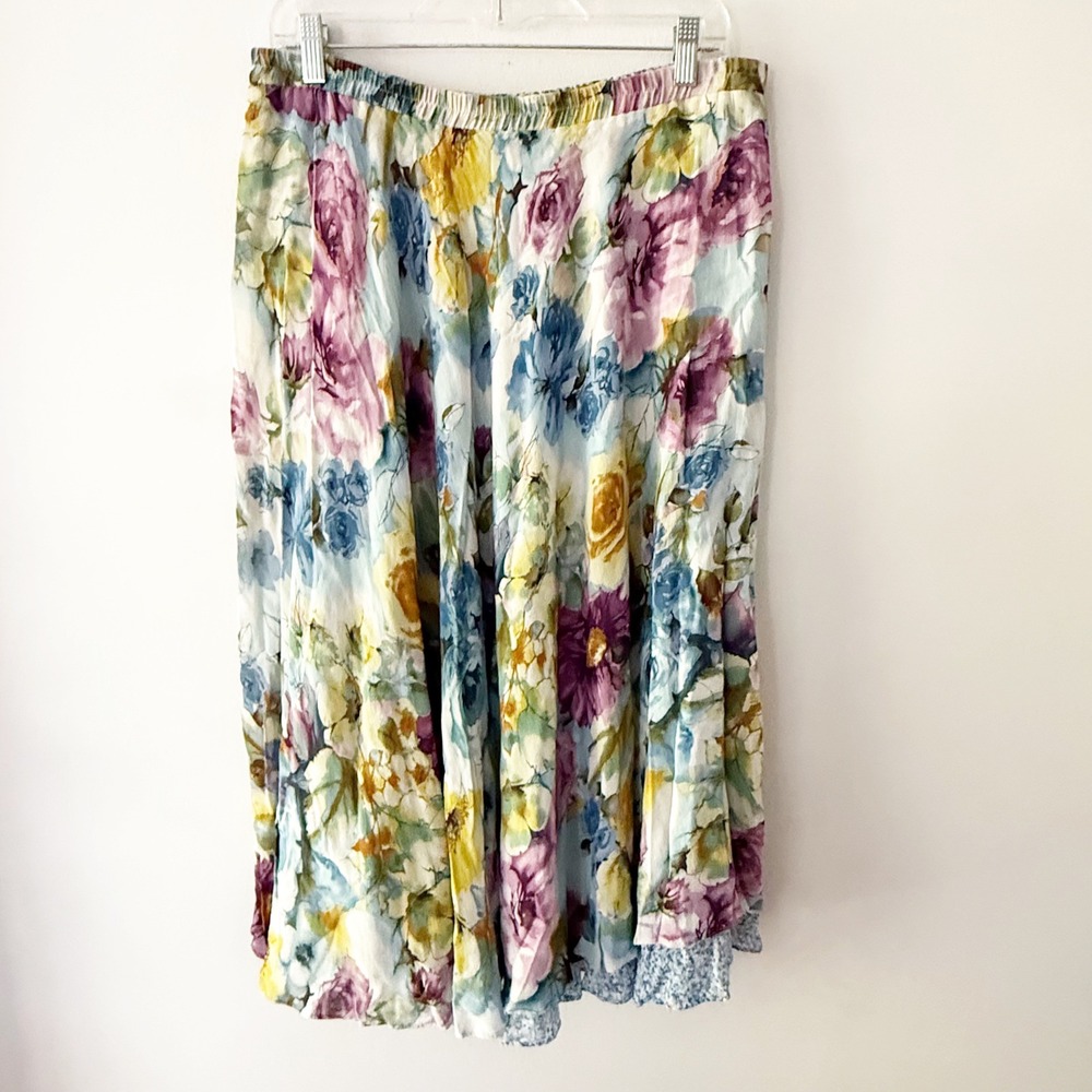 Coldwater Creek Midi Skirt Women PL Floral Reversible Cottage Boho Spring Garden